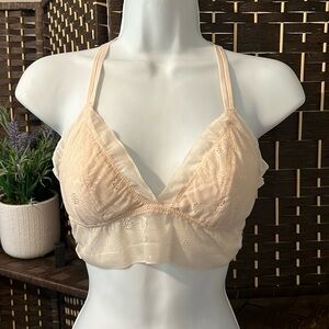 NWOT Ladies Aerie Peach Lace Bralette Bra Crisscross back adjustable straps Med